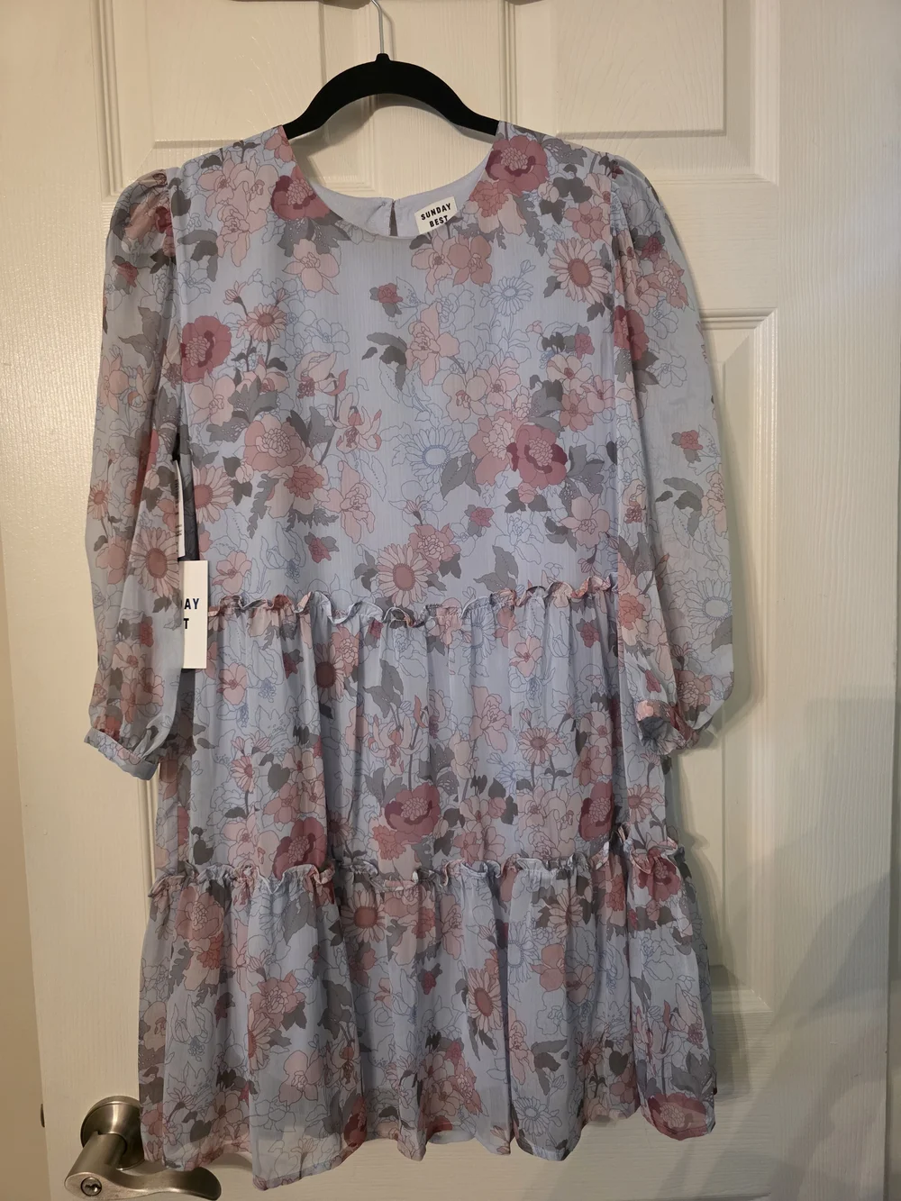 Sunday Best ' Floral Tiered Dress in Light Blue and Pink - Picture 1 of 6